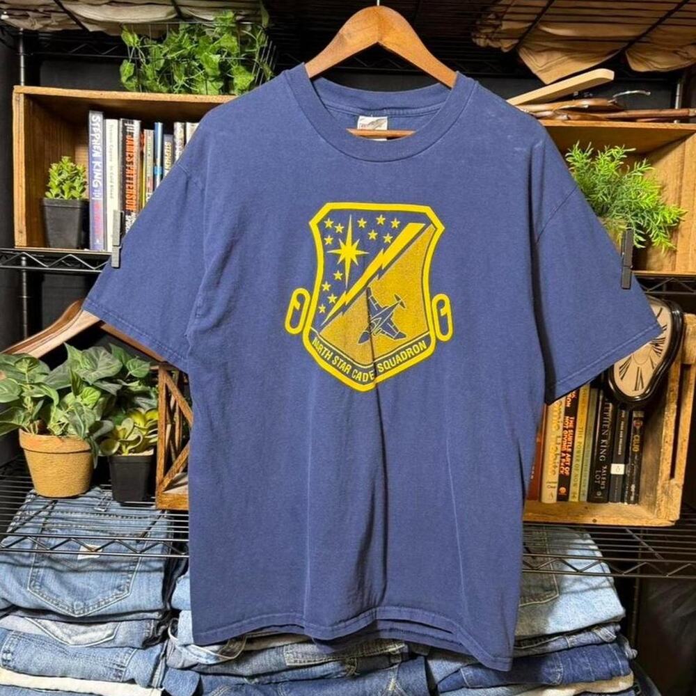 Vintage 90s North Star Cadet Squadron Air Force Tee Shirt Faded Navy Blue Large